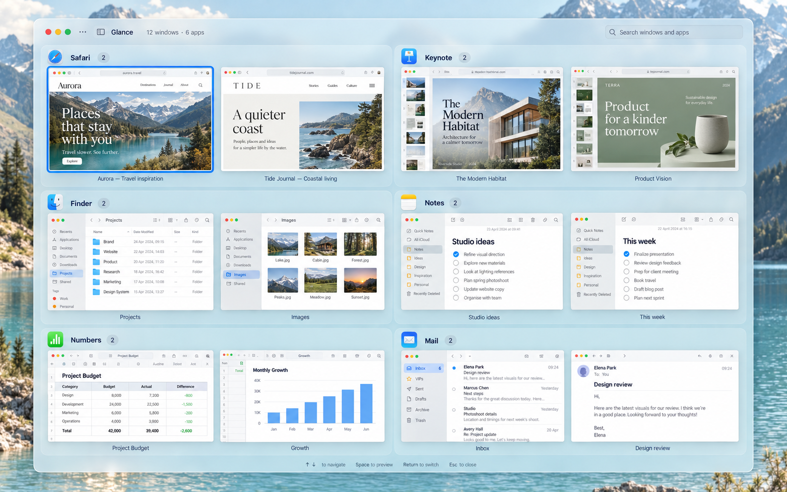 A closer view of the illustrated Glance workspace